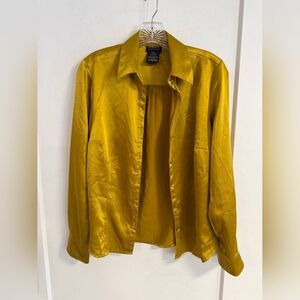 Gold Satin Shirt with Crystal Button